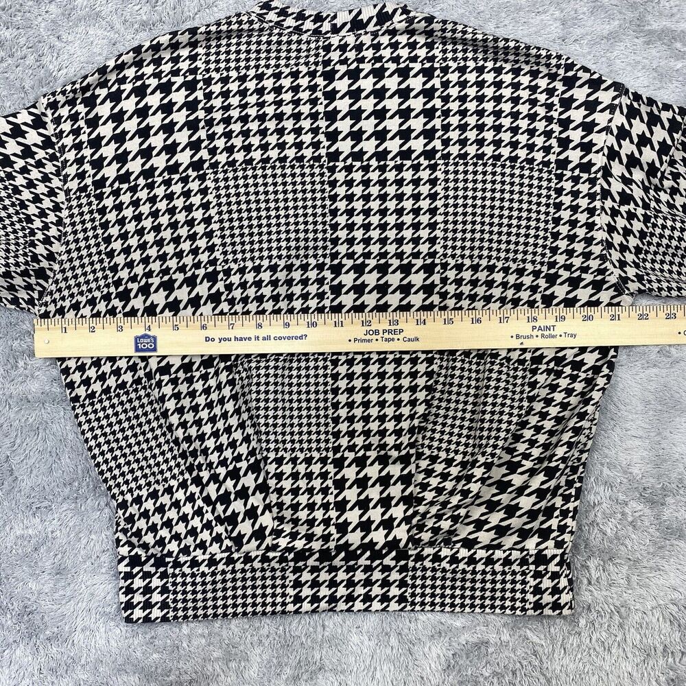 Monrow Shirt Women Small Black Houndstooth Sweatshirt Sweater Puff Sleeve USA - Picture 11 of 14